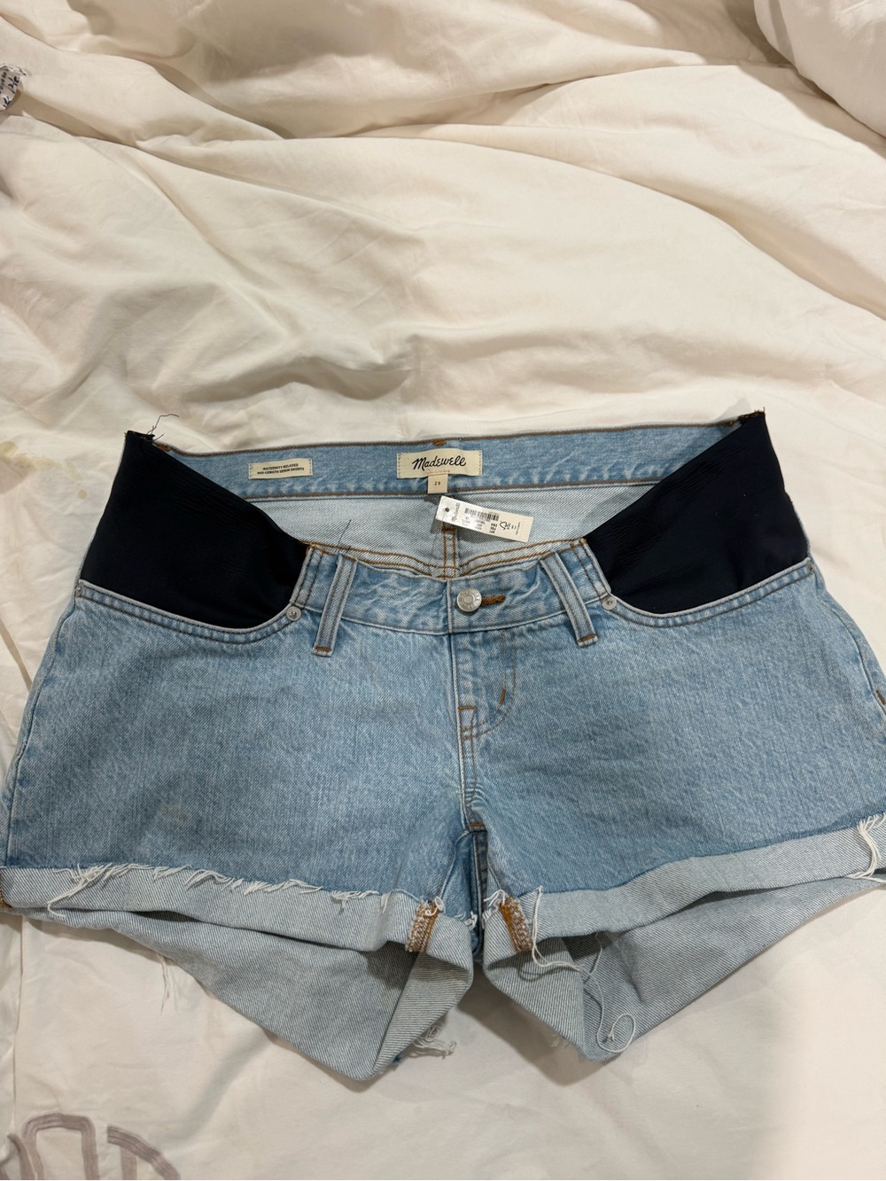 Madewell Maternity Light Blue Denim Shorts with Navy Stretch Waistband